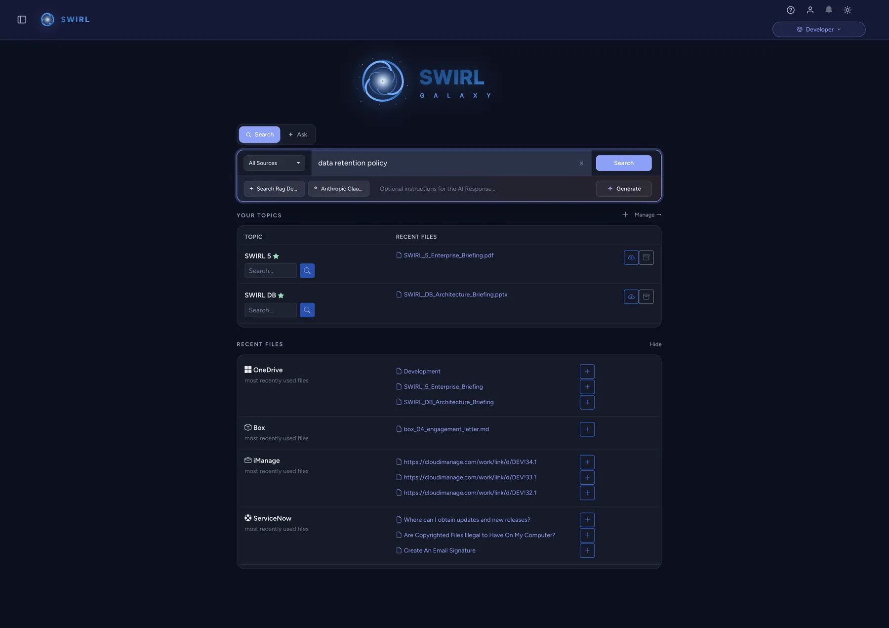 SWIRL 5 starting a search from the dashboard