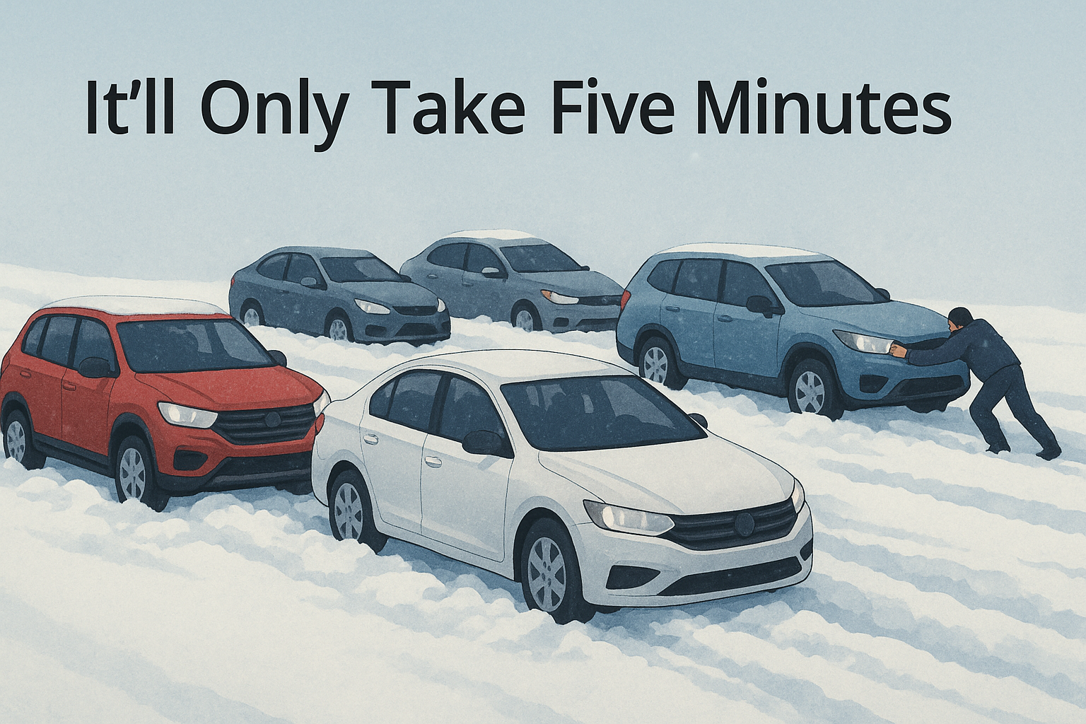 Cars stuck in snow.